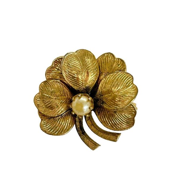 Goldtone and Pearl Brooch Pin 1" Vintage 1960s Dimensional - Picture 1 of 4